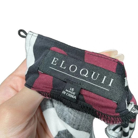 Eloquii Tie Front Kimono Sleeve Dress Black‎ Burgundy Floral Plus Size 16 - Picture 11 of 12